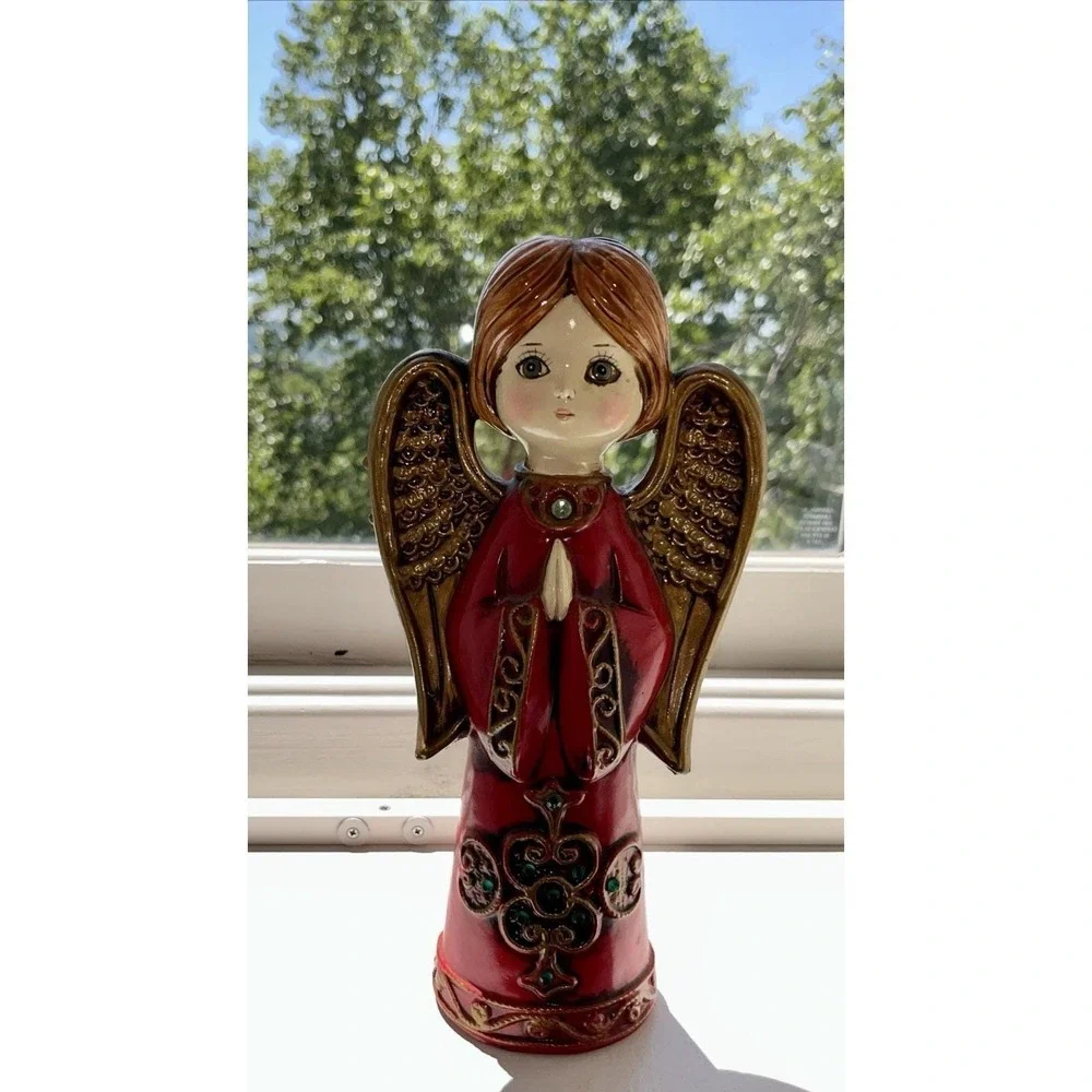 Vintage 1960's Ardco MCM Paper Mache Big Eyes Prayer Angel With Rhinestones